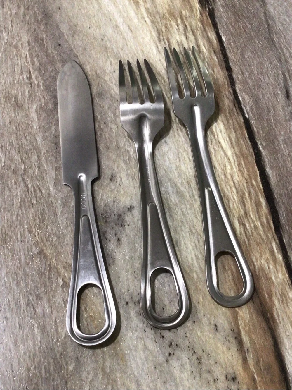 Vintage U.S. Military UCCO SKO Co Mess Kit Forks Knife 3 Pc WWII Vietnam Camp